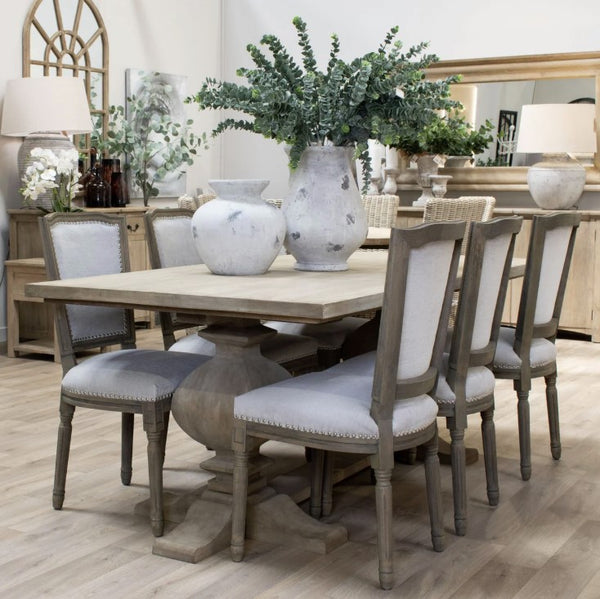 Copgrove Collection Large Dining Table Exclusive Bleached Hardwood with Black Ironwork Accents - My Store