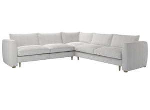 Tiffany Medium Corner Sofa in pumice house basket weave with curved frame and metal legs