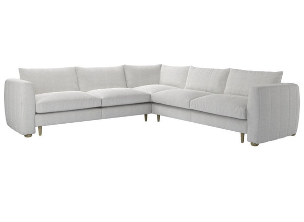 Tiffany Medium Corner Sofa in pumice house basket weave with curved frame and metal legs