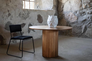 Bianca Round Dining Table | Walnut MDF with Ribbed Cylindrical Base