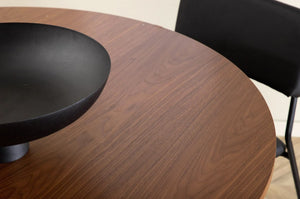 Bianca Round Dining Table | Walnut MDF with Ribbed Cylindrical Base