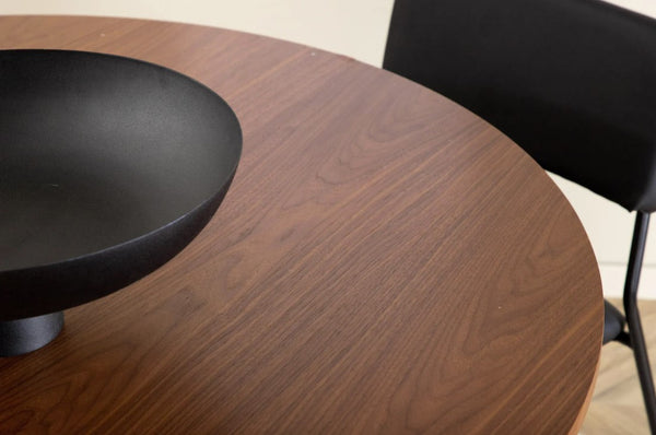 Bianca Round Dining Table | Walnut MDF with Ribbed Cylindrical Base