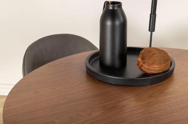 Bianca Round Dining Table | Walnut MDF with Ribbed Cylindrical Base