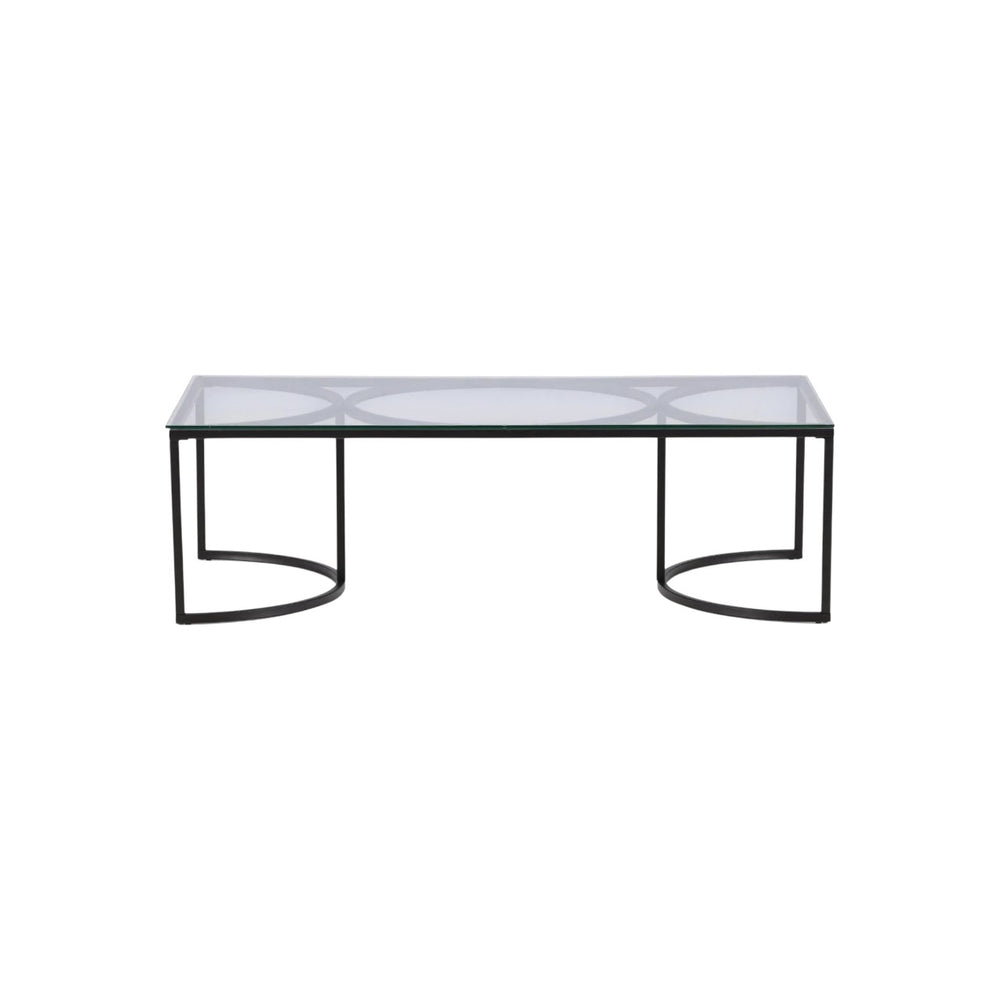 Skanör Rectangular Sofa Table | Black Glass Top with Steel Frame