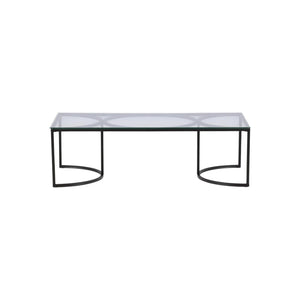 Skanör Rectangular Sofa Table | Black Glass Top with Steel Frame