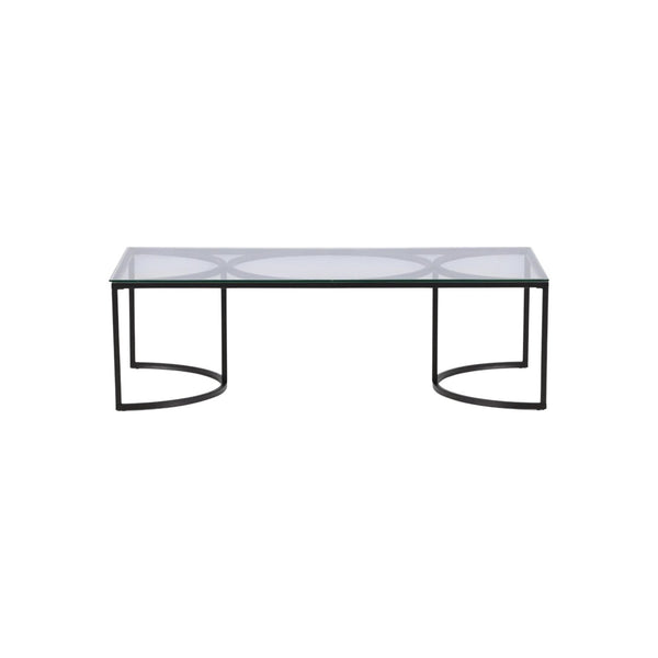 Skanör Rectangular Sofa Table | Black Glass Top with Steel Frame