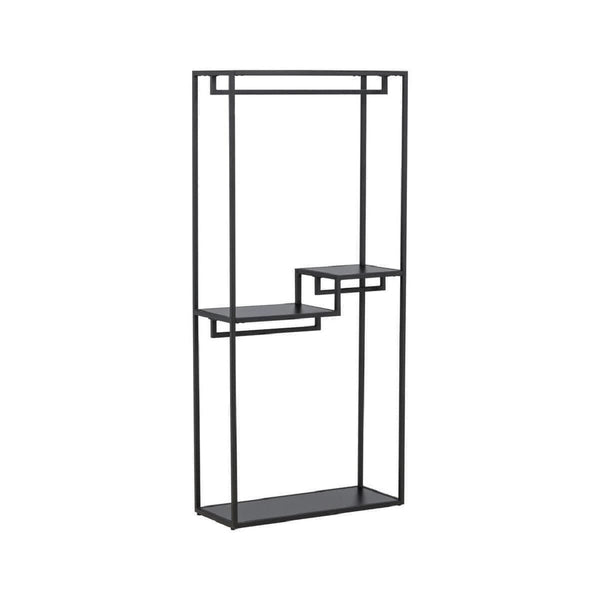 Staal Clothing Hanger, Black | Modern Steel Clothes Rack with Shelves
