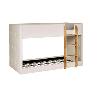 Teddy Bouclé Upholstered Kids Bunk Bed with Natural Wooden Ladder – Cream