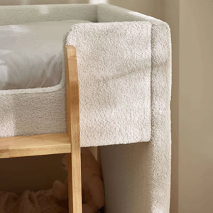 Teddy Bouclé Upholstered Kids Bunk Bed with Natural Wooden Ladder – Cream