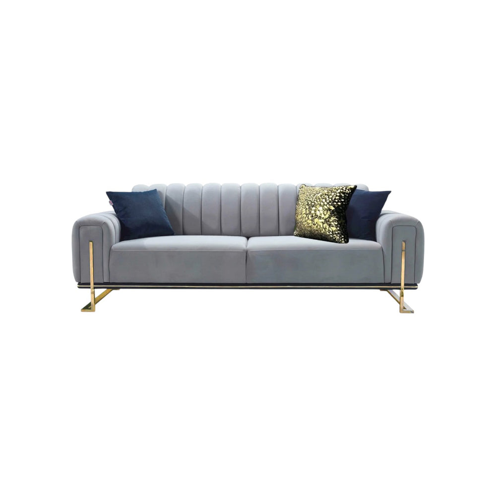 TOKYO 3+2 Seater Sofa Set Grey & Gold Plush Velvet, Modern Living Room Furniture, Stylish & Comfortable