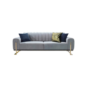TOKYO 3+2 Seater Sofa Set Grey & Gold Plush Velvet, Modern Living Room Furniture, Stylish & Comfortable