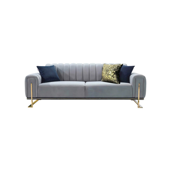 TOKYO 3+2 Seater Sofa Set Grey & Gold Plush Velvet, Modern Living Room Furniture, Stylish & Comfortable