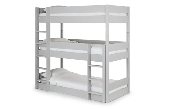 Julian Bowen Trio Grey Wooden Triple Sleeper Bunk Bed – Solid Pine & MDF Space-Saving Bunk Bed