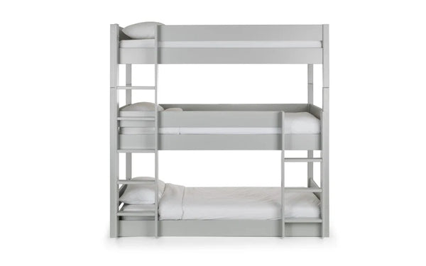 Julian Bowen Trio Grey Wooden Triple Sleeper Bunk Bed – Solid Pine & MDF Space-Saving Bunk Bed