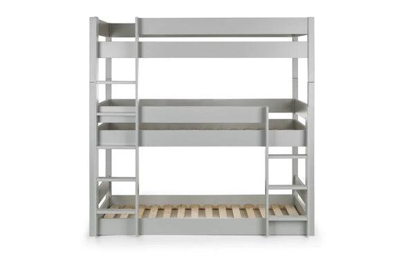 Julian Bowen Trio Grey Wooden Triple Sleeper Bunk Bed – Solid Pine & MDF Space-Saving Bunk Bed