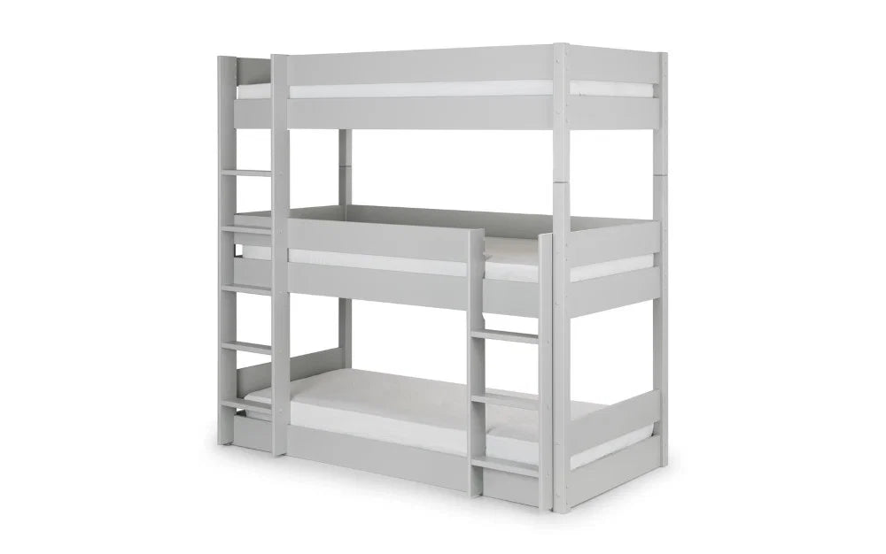 Julian Bowen Trio Grey Wooden Triple Sleeper Bunk Bed – Solid Pine & MDF Space-Saving Bunk Bed