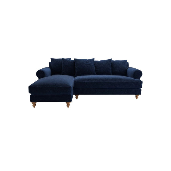 Bluebell Classic Chaise Sofa with wooden legs and plush cushions in a traditional living room setting