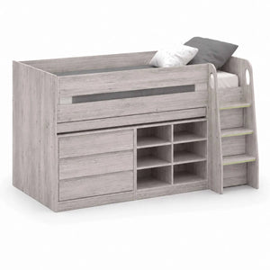 Vespa Grey Oak Mid Sleeper Bed with Integrated Desk, Storage Drawers, Shelving & Staircase