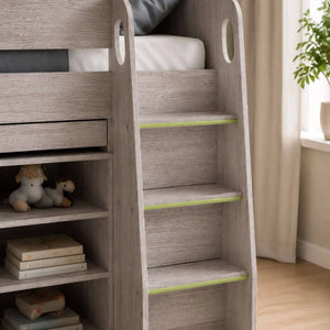 Vespa Grey Oak Mid Sleeper Bed with Integrated Desk, Storage Drawers, Shelving & Staircase