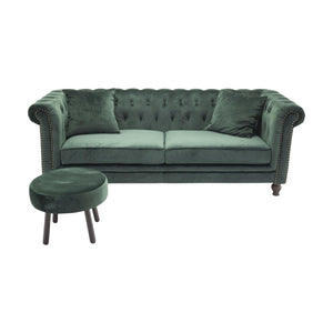Velvet 3-Seater Sofa in Green | Chesterfield-Style Elegant Velvet Sofa