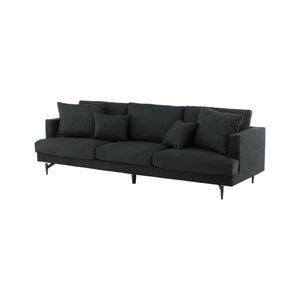 Mmilo Sofia 3-Seater Sofa, Black Fabric – Elegant Nordic Design with Metal Legs