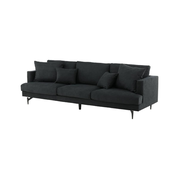 Mmilo Sofia 3-Seater Sofa, Black Fabric – Elegant Nordic Design with Metal Legs