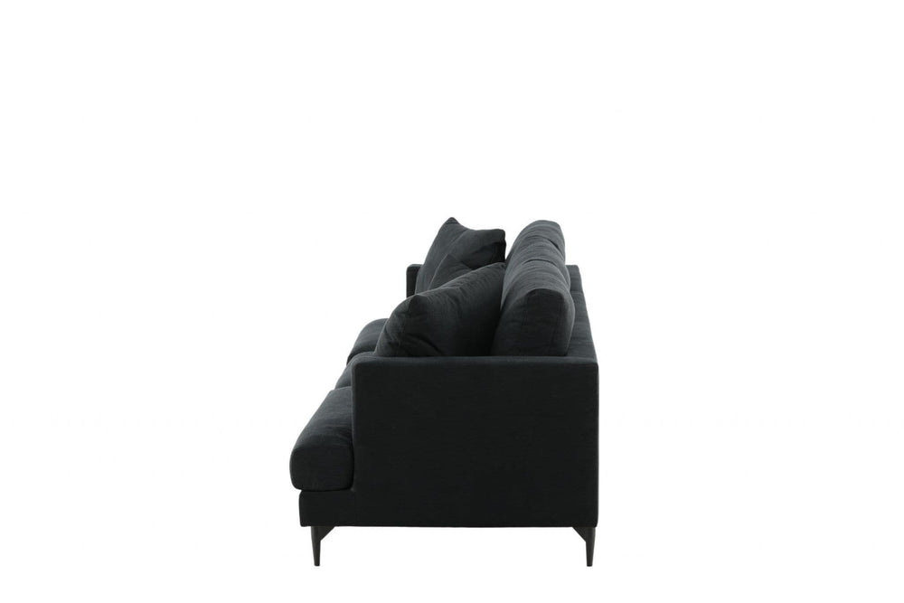 Mmilo Sofia 3-Seater Sofa, Black Fabric – Elegant Nordic Design with Metal Legs