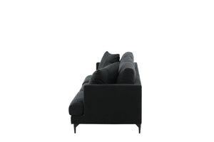 Mmilo Sofia 3-Seater Sofa, Black Fabric – Elegant Nordic Design with Metal Legs