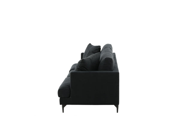 Mmilo Sofia 3-Seater Sofa, Black Fabric – Elegant Nordic Design with Metal Legs