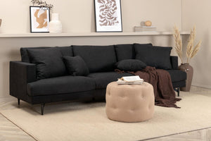 Mmilo Sofia 3-Seater Sofa, Black Fabric – Elegant Nordic Design with Metal Legs