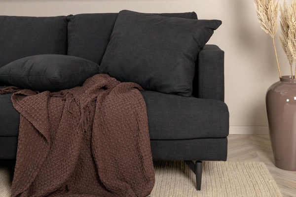 Mmilo Sofia 3-Seater Sofa, Black Fabric – Elegant Nordic Design with Metal Legs