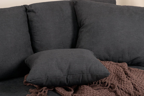 Mmilo Sofia 3-Seater Sofa, Black Fabric – Elegant Nordic Design with Metal Legs