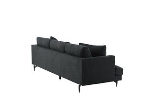 Mmilo Sofia 3-Seater Sofa, Black Fabric – Elegant Nordic Design with Metal Legs