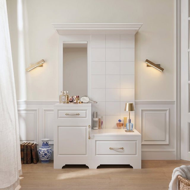 Florence White Dressing Table with Mirror & Wall Cabinet – Modern Vanity Set with Storage