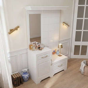 Florence White Dressing Table with Mirror & Wall Cabinet
