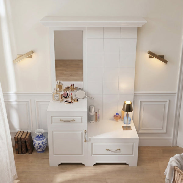 Florence White Dressing Table with Mirror & Wall Cabinet