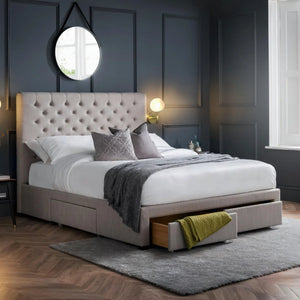 Julian Bowen Wilton Grey Linen Deep Button Upholstered 4 Drawer Storage Bed Frame – Double