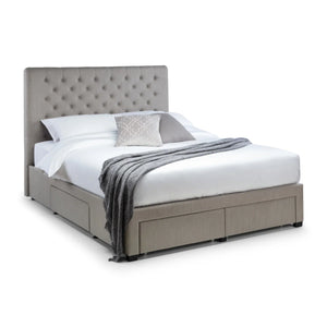 Julian Bowen Wilton Grey Linen Deep Button Upholstered 4 Drawer Storage Bed Frame – Double