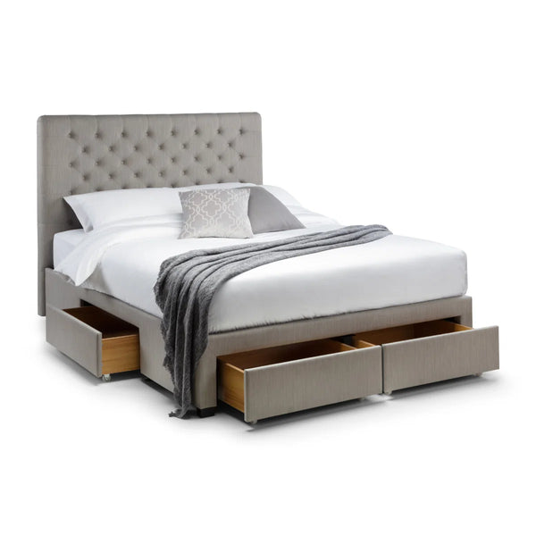 Julian Bowen Wilton Grey Linen Deep Button Upholstered 4 Drawer Storage Bed Frame – Double