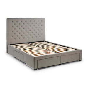 Julian Bowen Wilton Grey Linen Deep Button Upholstered 4 Drawer Storage Bed Frame – Double