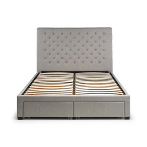 Julian Bowen Wilton Grey Linen Deep Button Upholstered 4 Drawer Storage Bed Frame – Double