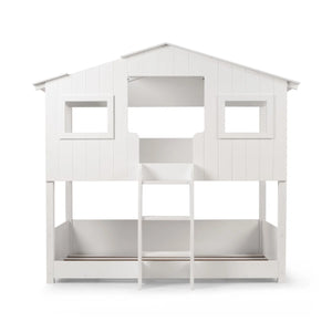 Willow Treehouse Bunk Bed White Wooden Kids Single Bed Frame with Treehouse Design, Ladder & Windows