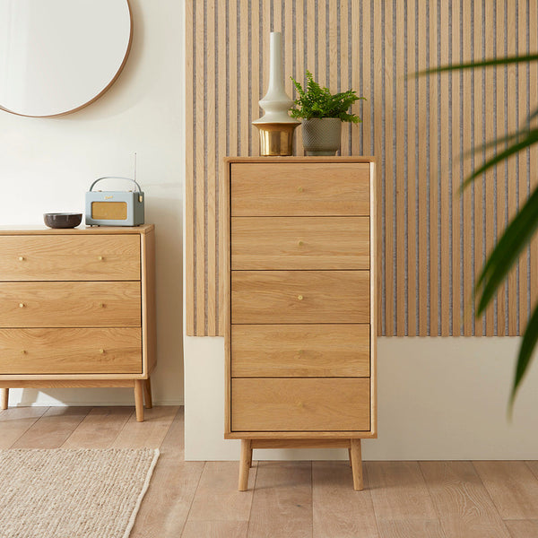 Wright Oak Tallboy Chest of 5 Drawers - My Store