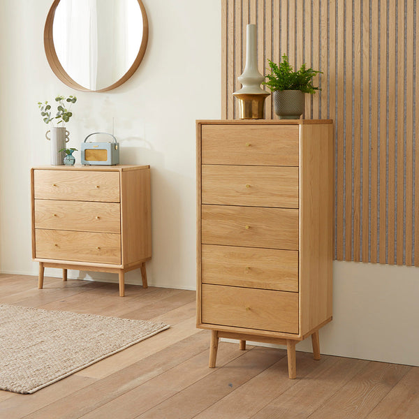 Wright Oak Tallboy Chest of 5 Drawers - My Store
