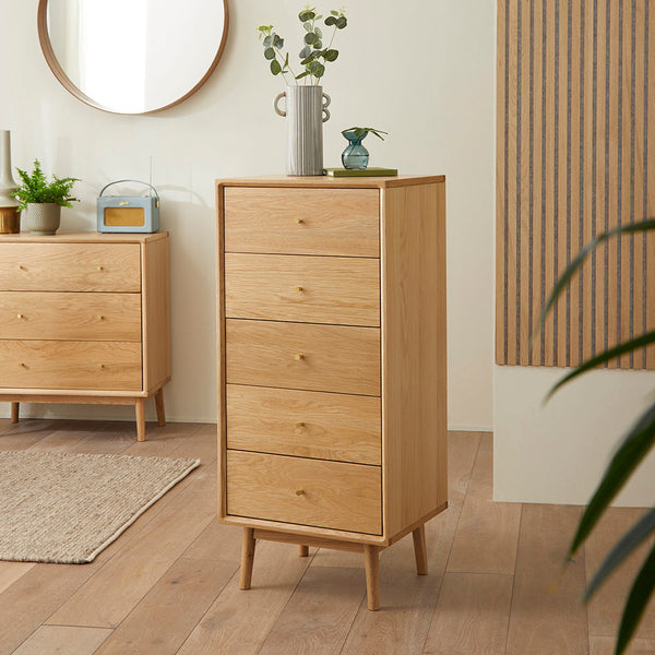 Wright Oak Tallboy Chest of 5 Drawers - My Store