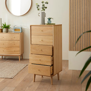 Wright Oak Tallboy Chest of 5 Drawers - My Store