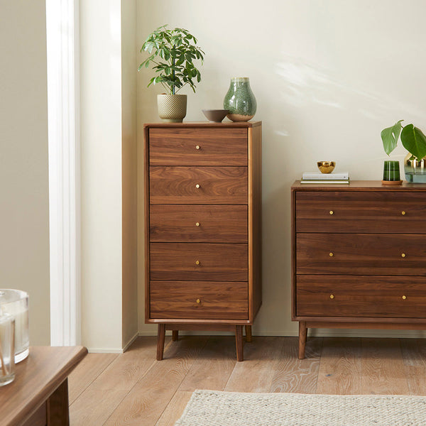 Wright Walnut Tallboy Chest of 5 Drawers - My Store