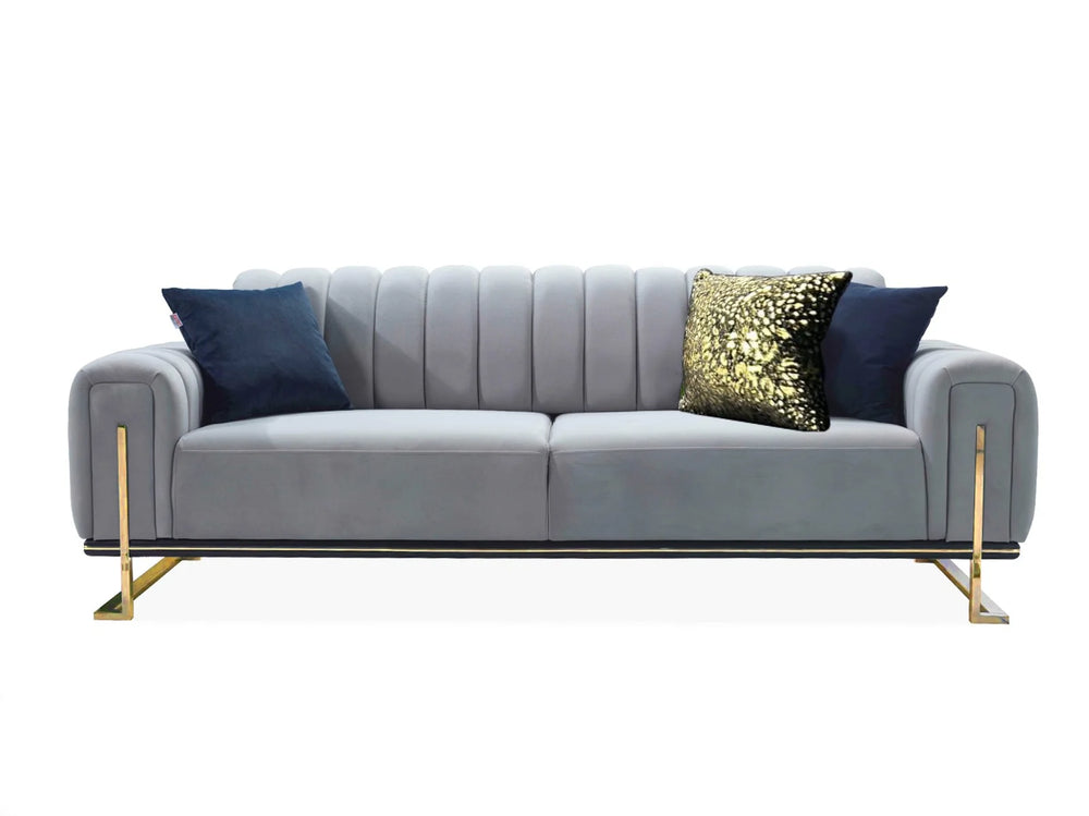 TOKYO 3+2 Seater Sofa Set Grey & Gold Plush Velvet, Modern Living Room Furniture, Stylish & Comfortable
