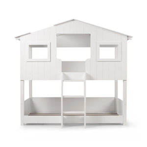 Willow Treehouse Bunk Bed White Wooden Kids Single Bed Frame with Treehouse Design, Ladder & Windows