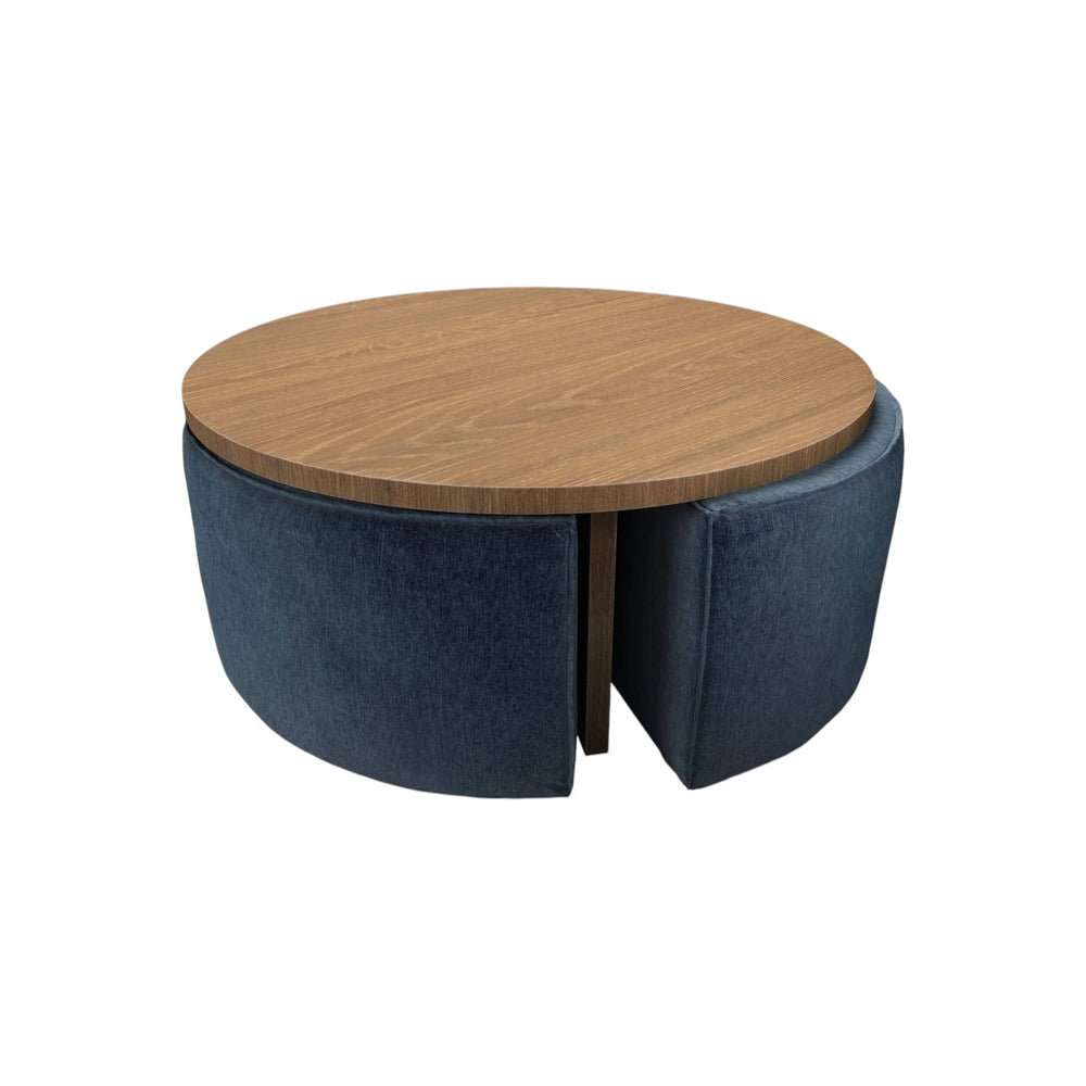 Woody Coffee Table and Nesting Stool Set in Pumice House Basket Weave